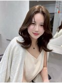 C118韓国ヘアーミディアムレイヤーカット透明感ブリーチなし