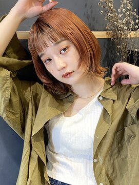ラミエバイメルト 下北沢(lamie by melt) 花田レイヤーボブハッシュカットショートオレンジブリーチ下北沢