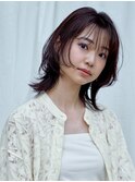 レイヤーミディアム/顔まわりレイヤー/くびれミディ/前髪あり