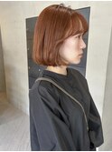 ブリーチなしダブルカラーで作るオレンジミニボブ/落合