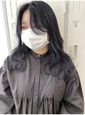 ラベンダーグレイアッシュカラー×ウェーブロング斜めバング