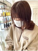大人ピンクブラウンハイライト 切りっぱなしストレートミディ