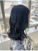 *ブリーチなし就活カラー透明感ブルーブラックネイビーカラー