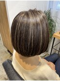 内巻きボブ×コントラストハイライト