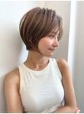 ハイライト白髪ぼかしダブルカラーインナーカラーショートボブ