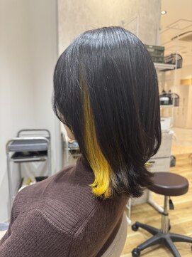 フィゼル あべのルシアス店(Aujua fizelle) ウルフスタイル×インナーカラーイエローfizelle三宅佳代子