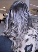 【ツヤプラス】パープルシルバーバレイヤージュ×ブリーチ２回