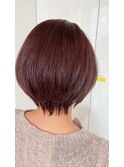 美シルエット/王道丸みショートボブ/レッドブラウン/ツヤ感/小顔