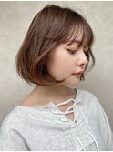 シースルー前髪ニュアンスレイヤーマチルダボブピンクベージュ