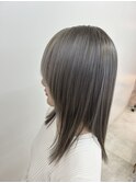 韓国顔まわりレイヤーカットグレージュオリーブベージュブラウン