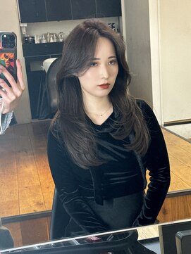 シェノン 心斎橋(CHAINON) 黒髪グレーベージュレイヤーロングアッシュカラー前髪パーマ