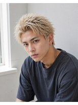 MEN's Baguz MEN'Sカット/ MEN'Sパーマ/ MEN'Sカラー ホワイトブロンド束感レイヤー韓国風メンズショート