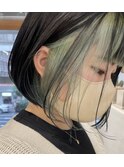 ミントグリーン/ミントベージュ/内巻きボブ/インナーカラー