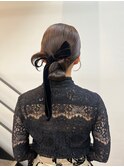 20代30代40代◎結婚式アッシュカラーリボン大人タイトシニヨン