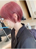 丸みショート×ワインピンク style by 田爪【洋光台美容室】