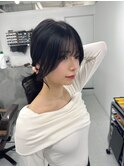 ミディアムレイヤー/韓国ヘア/顔まわり/ブリーチなし/グレージュ