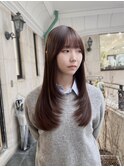 韓国小顔前髪ワンカールレイヤーカットチョコレートカラー