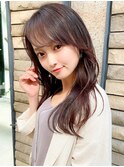 後れ毛が可愛い顔周りハイレイヤーロングチェリーブラウン