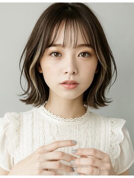 ヘアメイク アージュ 大野城 下大利店(HAIR MAKE age) ミディアムボブ ブリーチ インナーカラー ベージュ 30代