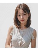 ◎前髪パーマ レイヤーロング 黒髪 グレーベージュ 小顔