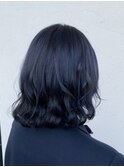 大人かわいいネイビーカラー/ブルーグレージュ/ロブヘア/暗髪