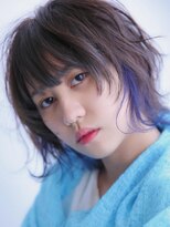 リッシュ(Hair&Eyelash Riche) イヤリングカラー×ブルー/暗髪/裾カラー/ふんわりセミディ/小顔