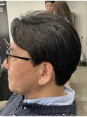 フェザーパーマ/グレーブルーカラー/刈り上げショートパンク