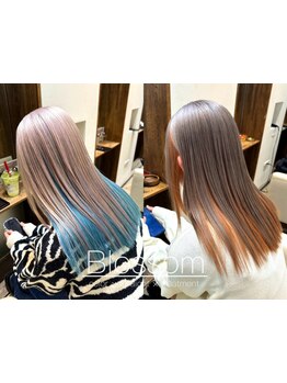 髪質に合わせたダブルカラー・ブリーチカラーのデザインで、トレンド感のある華やかな印象に♪