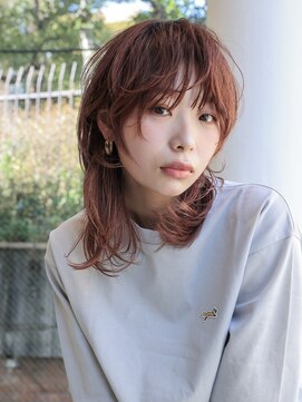 エムスラッシュ みなとみらい馬車道店(M SLASH) ウルフレイヤー/ハッシュカット/くびれミディ/淡いピンク/馬車道