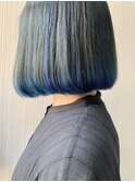 外国人風　ボブ　ハイライト　ブルー　ネイビー