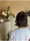 切りっぱなしボブにハーフアップアレンジ