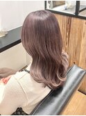 ピンクベージュカラーダブルカラーインナーカラーケアブリーチ