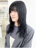 カジュアルロングレイヤー　ブルーブラック