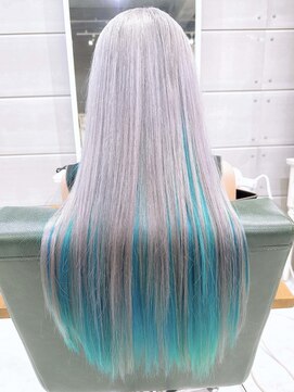 デイズ(days) アッシュシルバーグレー/インナーカラーミントブルーロング