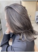 黒髪/グレーベージュ/レイヤーロング/前髪パーマ[横浜駅]