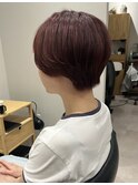 ショートボブ/ワインレッド