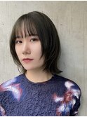 レイヤーボブ/ウルフボブ/韓国ヘア/オリーブカラー/秋カラー