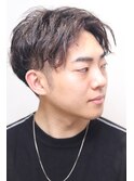爽やかセンターパートツーブロックニュアンスパーマビジネス