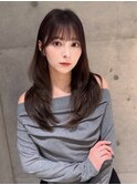 ★丸型逆三角ホワイトグレージュデジタルパーマチェリーブラウン