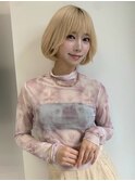 ☆デザインカラーベージュミディアムレイヤーカット前髪