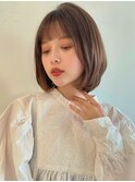 ひし形ボブ大人かわいいボブミルクティーベージュ明るめカラー
