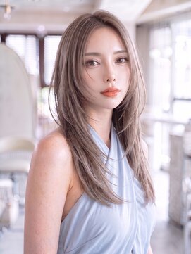 エースハバナ 渋谷(1 HAVANA) ロングレイヤー＊顔周りレイヤーカット＊ノーバング＊グレージュ