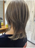 白髪ぼかしハイライト×オリーブベージュカラー