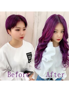 あるじゃんすー 梅田店 パープル#シールエクステ#グラデーションカラー#小顔ヘア#梅田