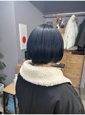 ミルクティーブロンド/ダークブルー/デジタルパーマ/松戸