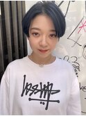簡単スタイリング　ハンサム　ショート　ネイビー　ブルー