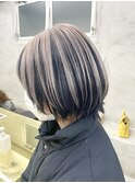 ショートマッシュウルフカットピンクベージュインナーカラー