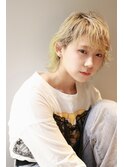 ショートウルフ　パーマ＆ミルクティーライムグリーン　【杉若】