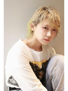 ステラ ヘア デザイン サロン(STELLA hair design salon) ショートウルフ　パーマ＆ミルクティーライムグリーン　【杉若】