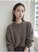 センターパート×切りっぱなしハンサムボブ／ダークブラウン